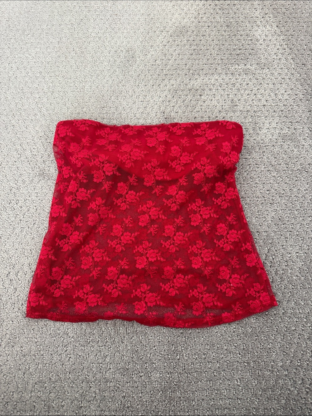 Red Floral Lace Strapless Tube Top